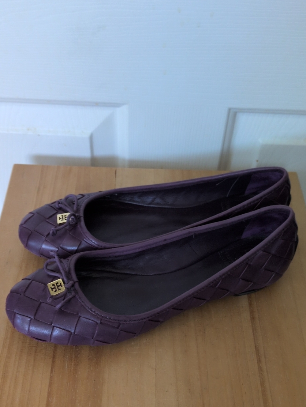Tory Burch Prescot Woven Ballet Flats Purple With Gold Accent Size 8.5 Leather - Picture 6 of 7